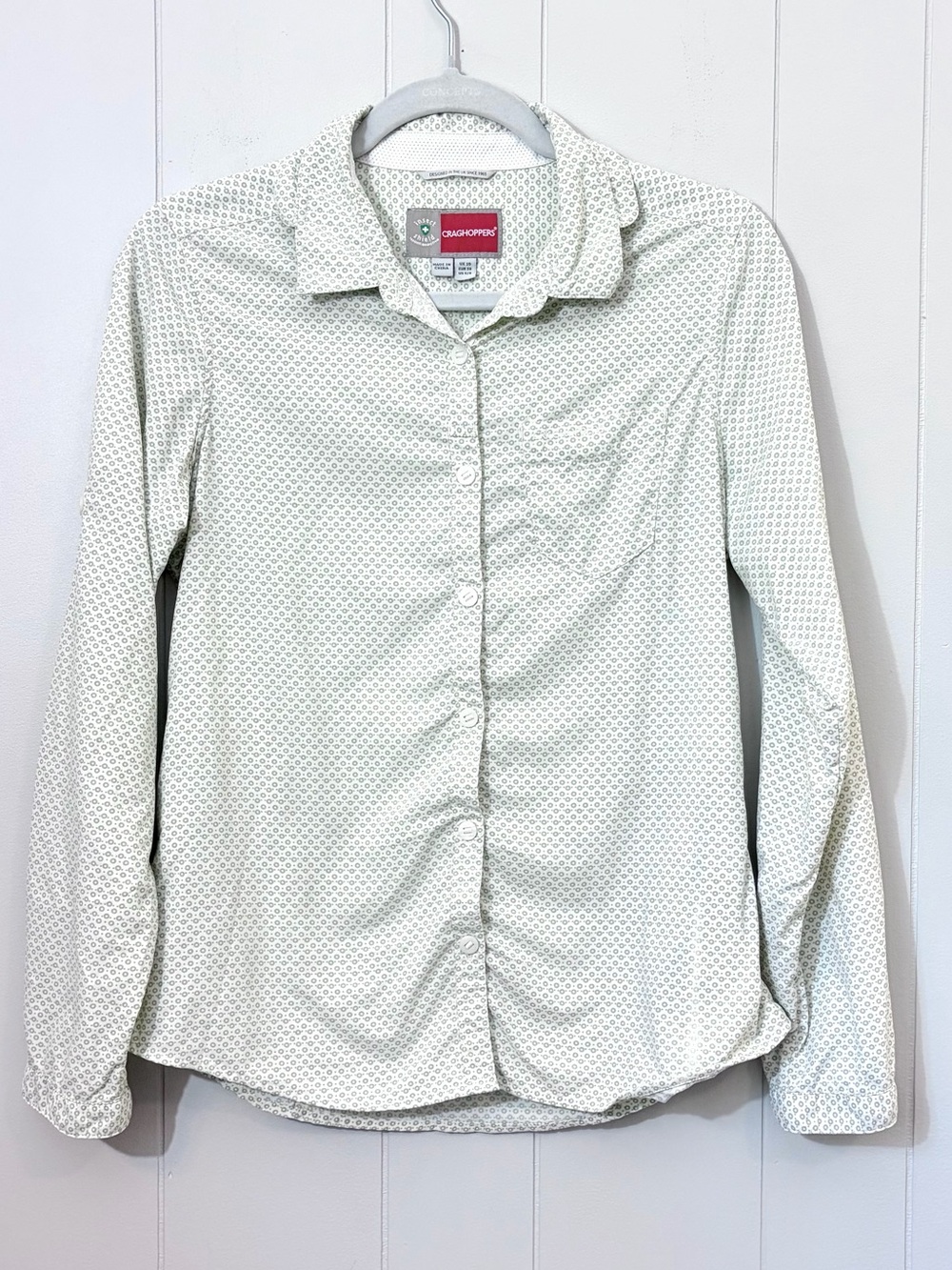 Craghoppers Women’s Insect Shield Green White Pattern Button Down Shirt Size 5/6